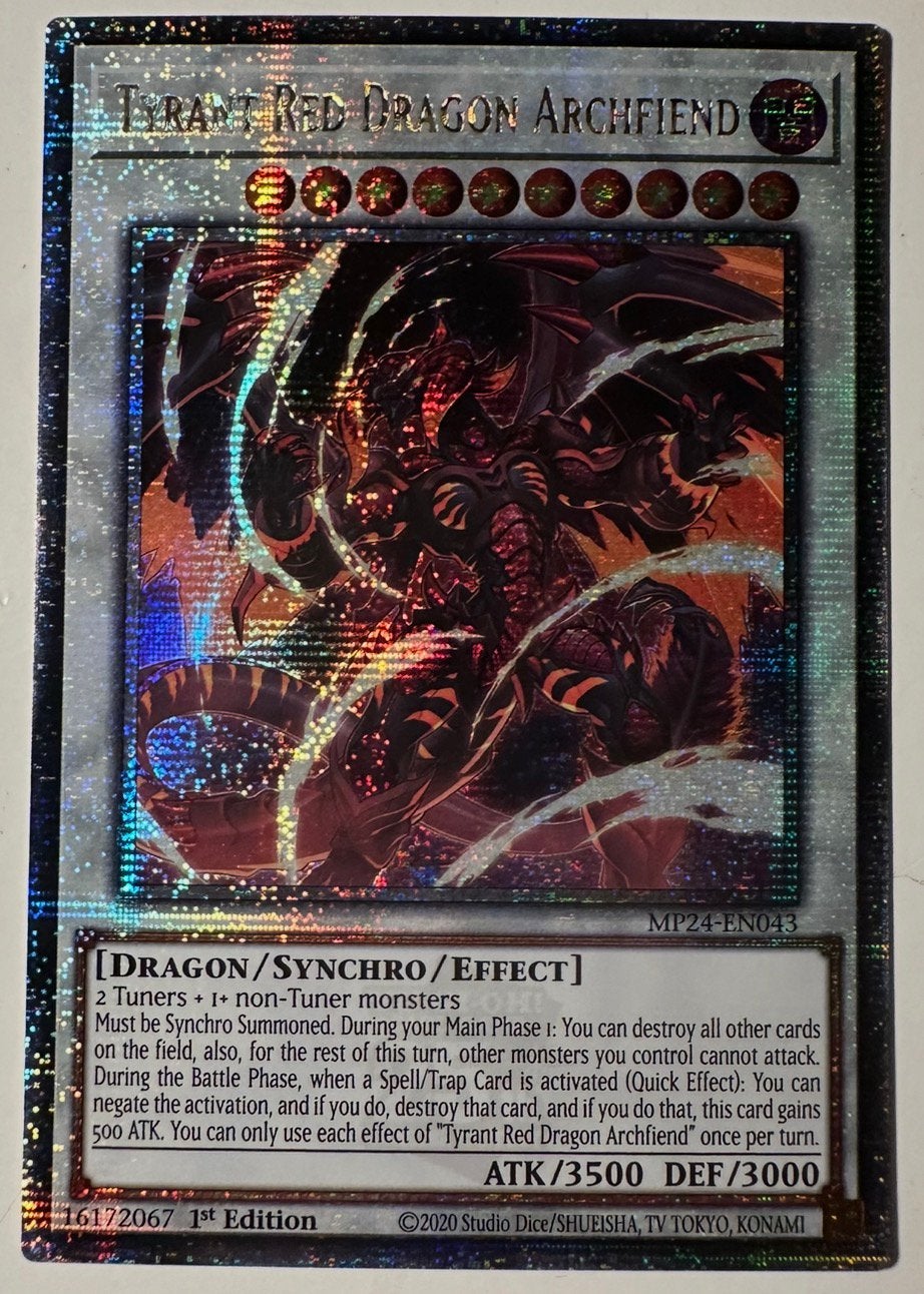 Yu-Gi-Oh! Tyrant Red Dragon Archfiend 1st Ed Quartercentury, Ophalen of Verzenden, Zo goed als nieuw, Losse kaart, Foil