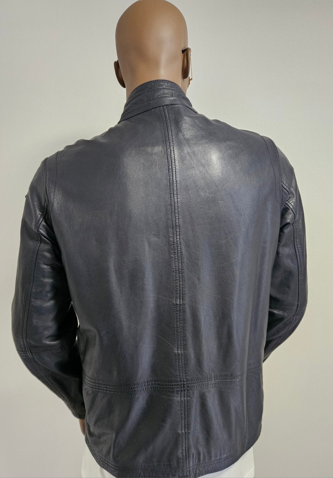 PME Legend donkerblauwe leren jas met windvangers (M) zgan, Kleding | Heren, ., Ophalen of Verzenden, Zo goed als nieuw, .