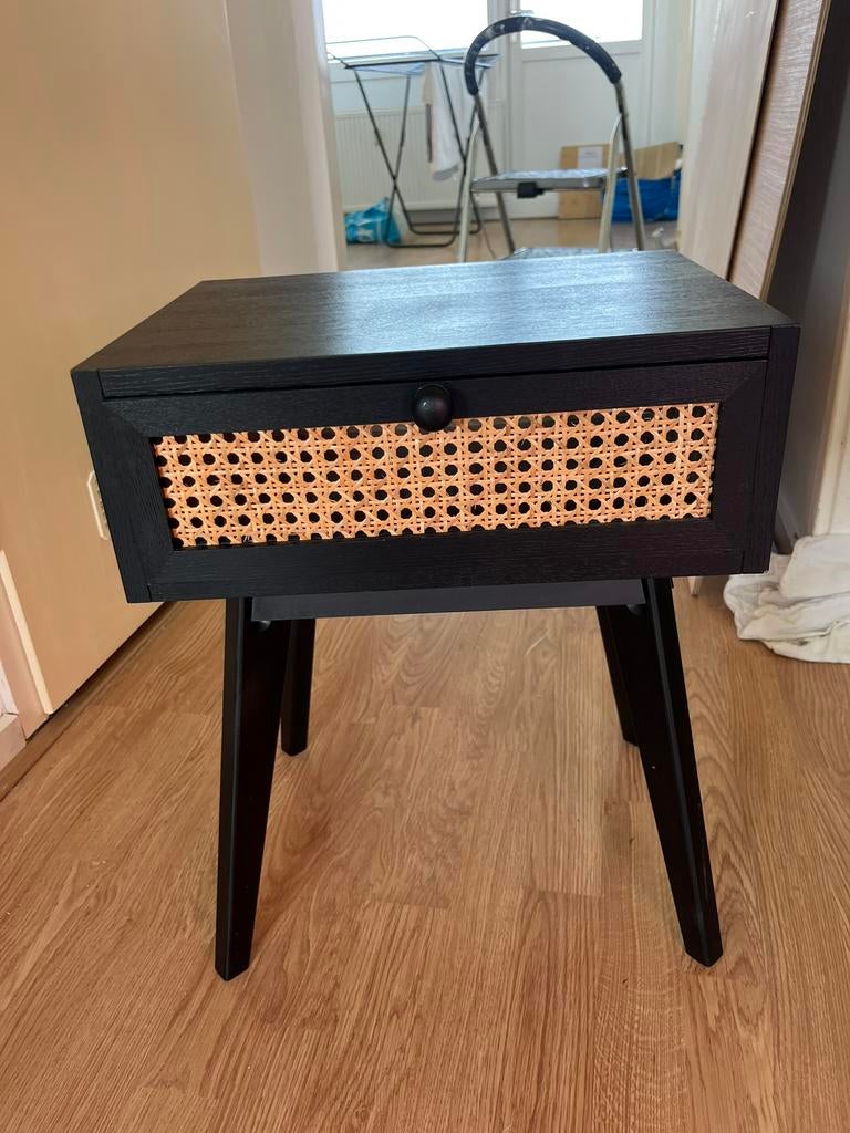 Nachtkastje zwart rotan set van 2, Huis en Inrichting, Slaapkamer | Nachtkastjes, Ophalen, Zo goed als nieuw, Minder dan 45 cm