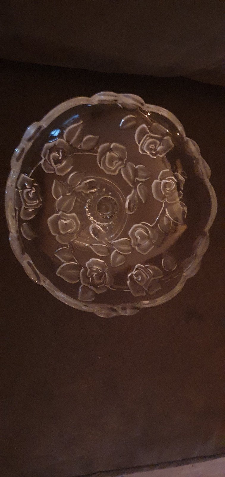 vintage Walther Glas schaal met het gematteerde rozenpatroon, Ophalen of Verzenden