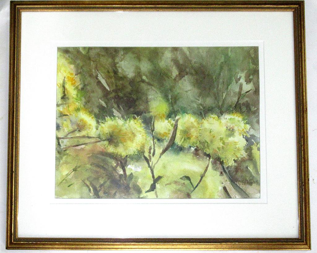 Mooi schilderij aquarel met bloemen, gesigneerd., Ophalen of Verzenden