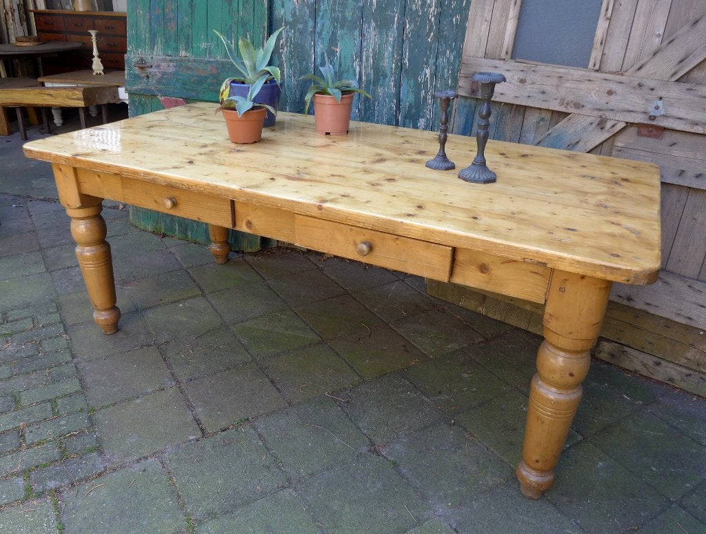 Prachtige landelijke grenen eettafel 200 bij 100 cm, Ophalen, Landelijk rustiek, Onbekend, 200 cm of meer