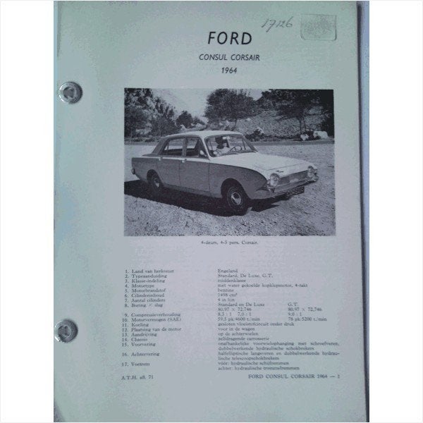 Ford Consul Corsair Vraagbaak losbladig 1964 #1 Nederlands, Ophalen of Verzenden, Gelezen, Ford