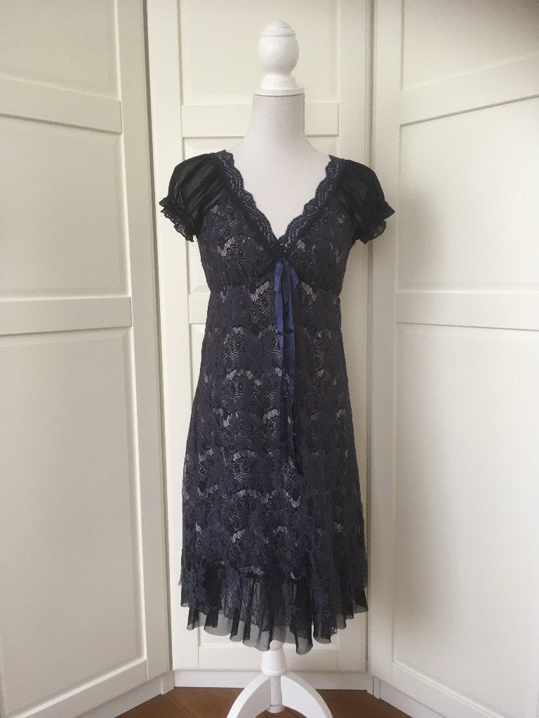 Trois Ronds zgan blauwe kanten jurk L/XL (valt als M/L), Kleding | Dames, Blauw, Maat 42/44 (L), Ophalen of Verzenden, Zo goed als nieuw