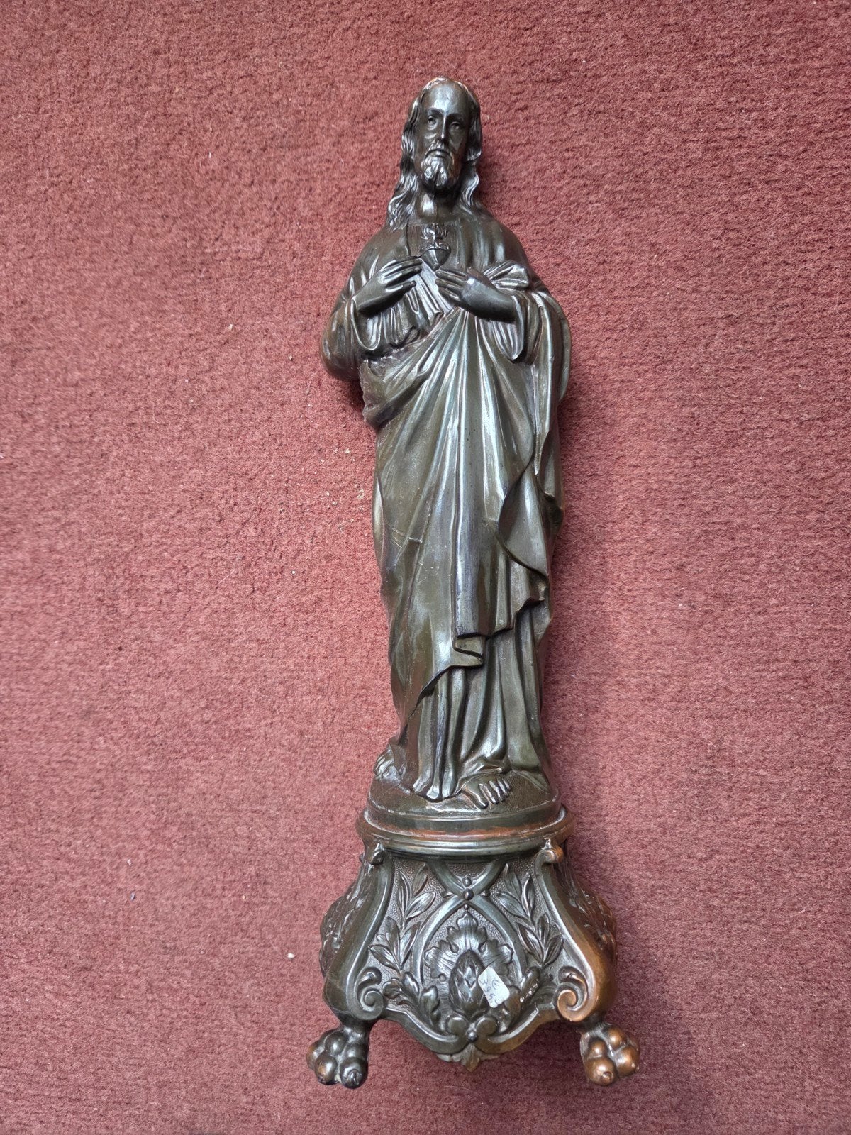 Mooie zware metalen heilig hart beeld, Antiek en Kunst, Antiek | Religie, Ophalen of Verzenden