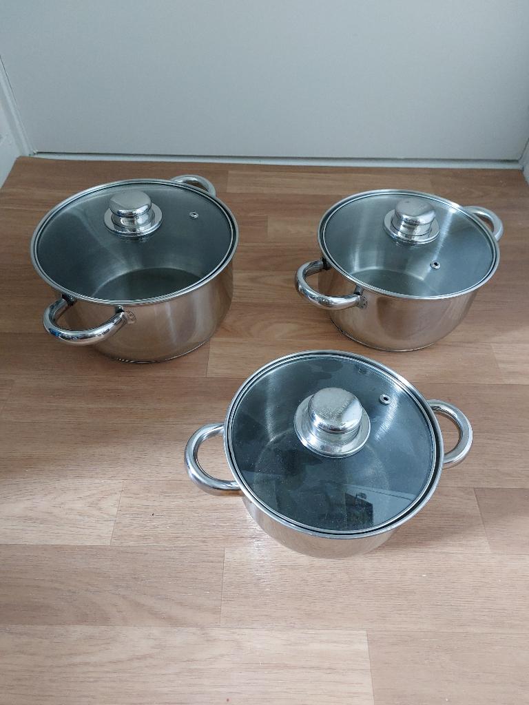 Te Koop, Huis en Inrichting, Keuken | Potten en Pannen, Ophalen, Gebruikt, Rvs, Pannenset