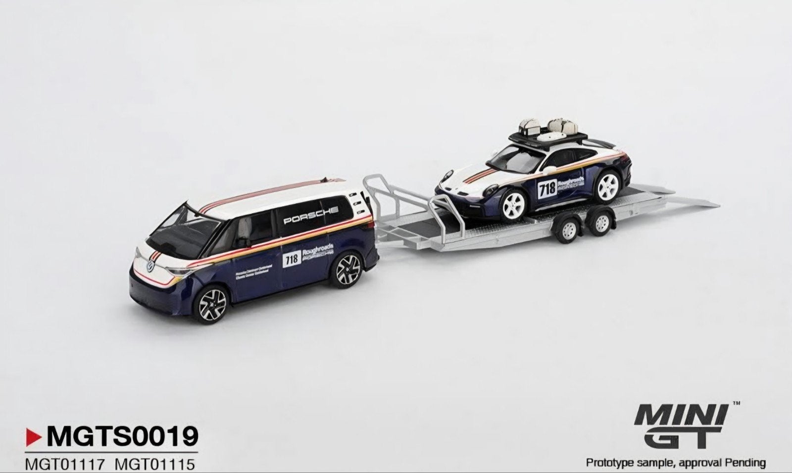 Mini Gt – 2025 Porsche 911 Dakar #718 with Volkswagen ID. Bu, Mymodelcar@outlook.com, Auto, Ophalen of Verzenden, Mini gt