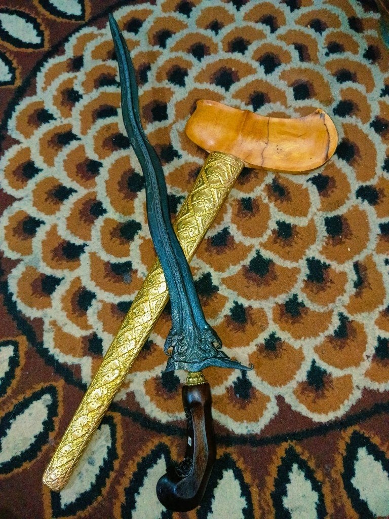 Antieke Keris Naga Liman Kembar 5 Luk Pamor Uler Lulut SVI15, Verzenden, Overige materialen, Indonesië, Meerkleurig