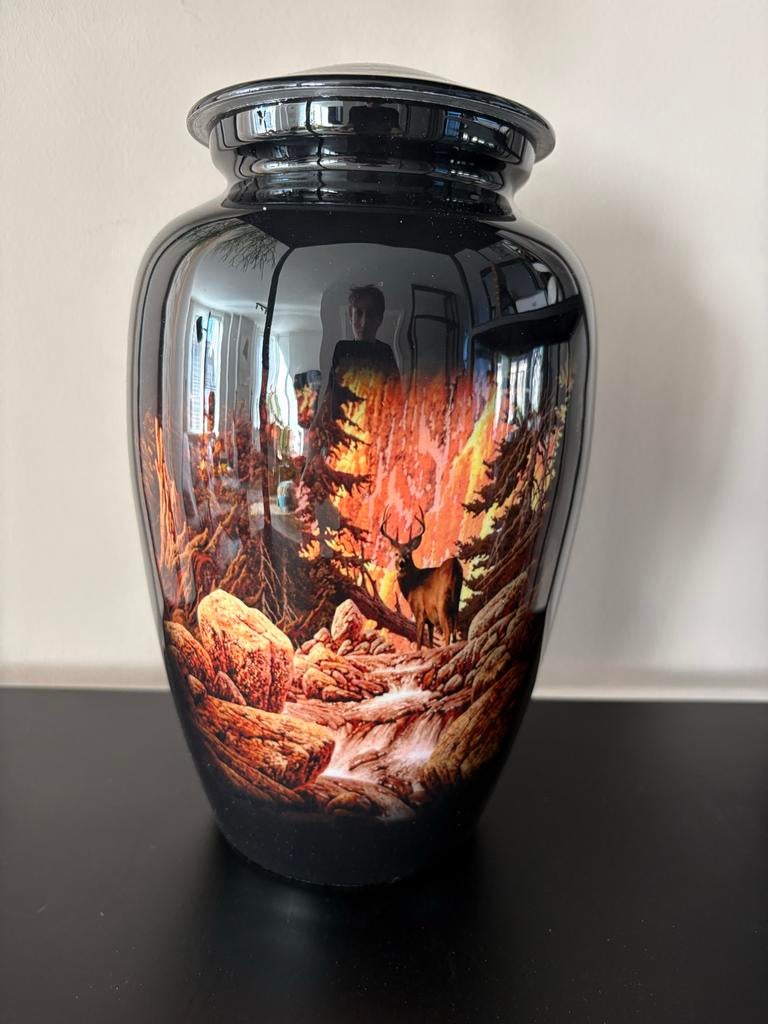 Urn met berglandschap en hert 3,5 liter, Ophalen of Verzenden