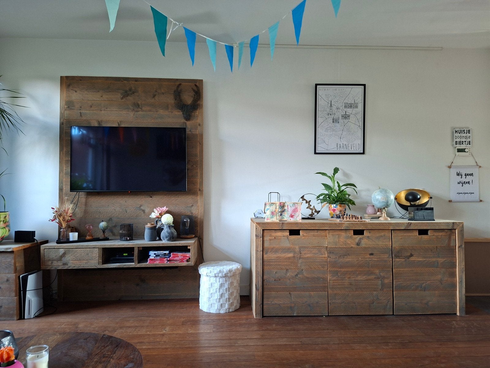 Steigerhouten dressoir/tv-meubel set - Handgemaakt, Ophalen, 150 tot 200 cm, Met lade(s), Zo goed als nieuw