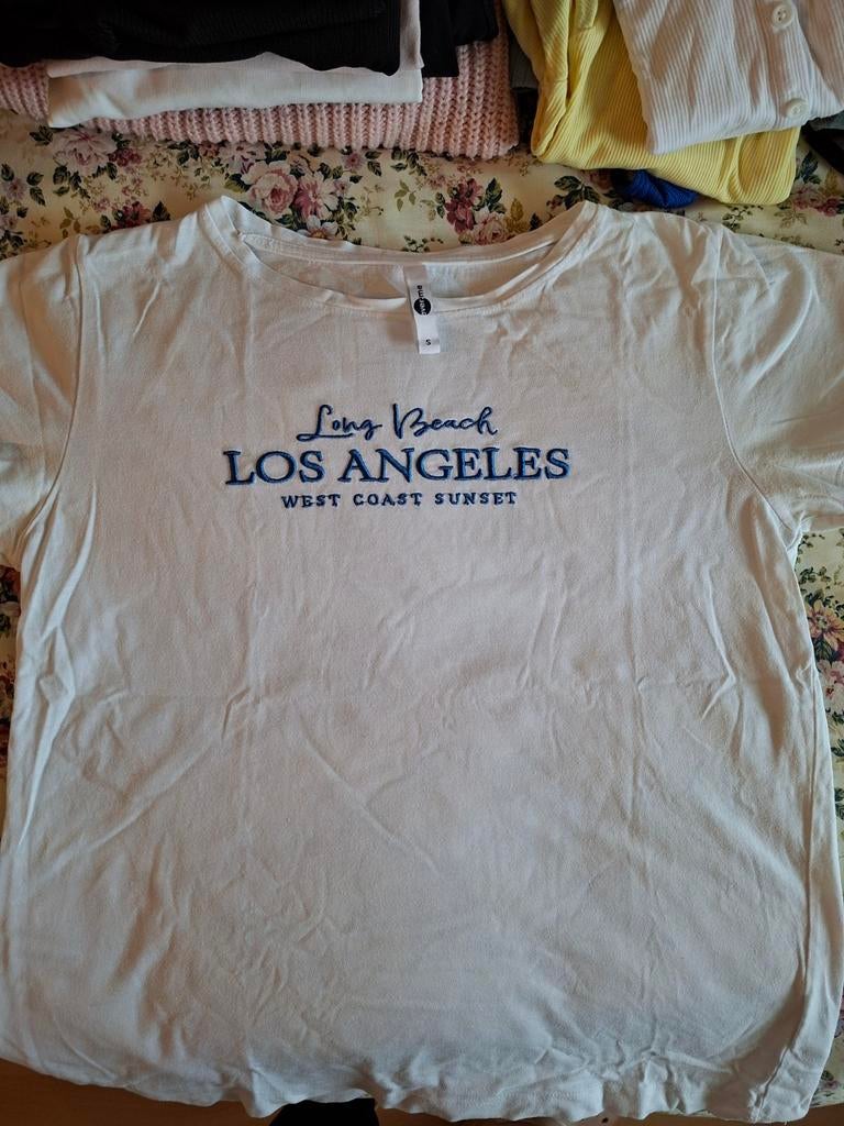 Wit T-shirt met 'Long Beach Los Angeles' opdruk, Wit, Ophalen of Verzenden, Maat 36 (S), Gedragen