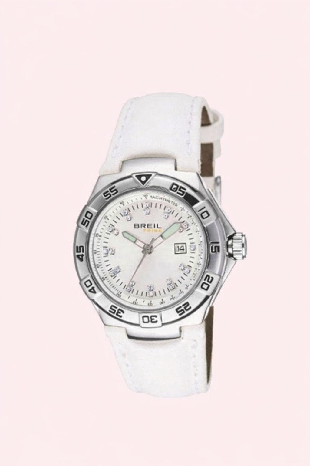 Breil dameshorloge met strass en wit leren bandje, Staal, Polshorloge, Ophalen of Verzenden, Breil
