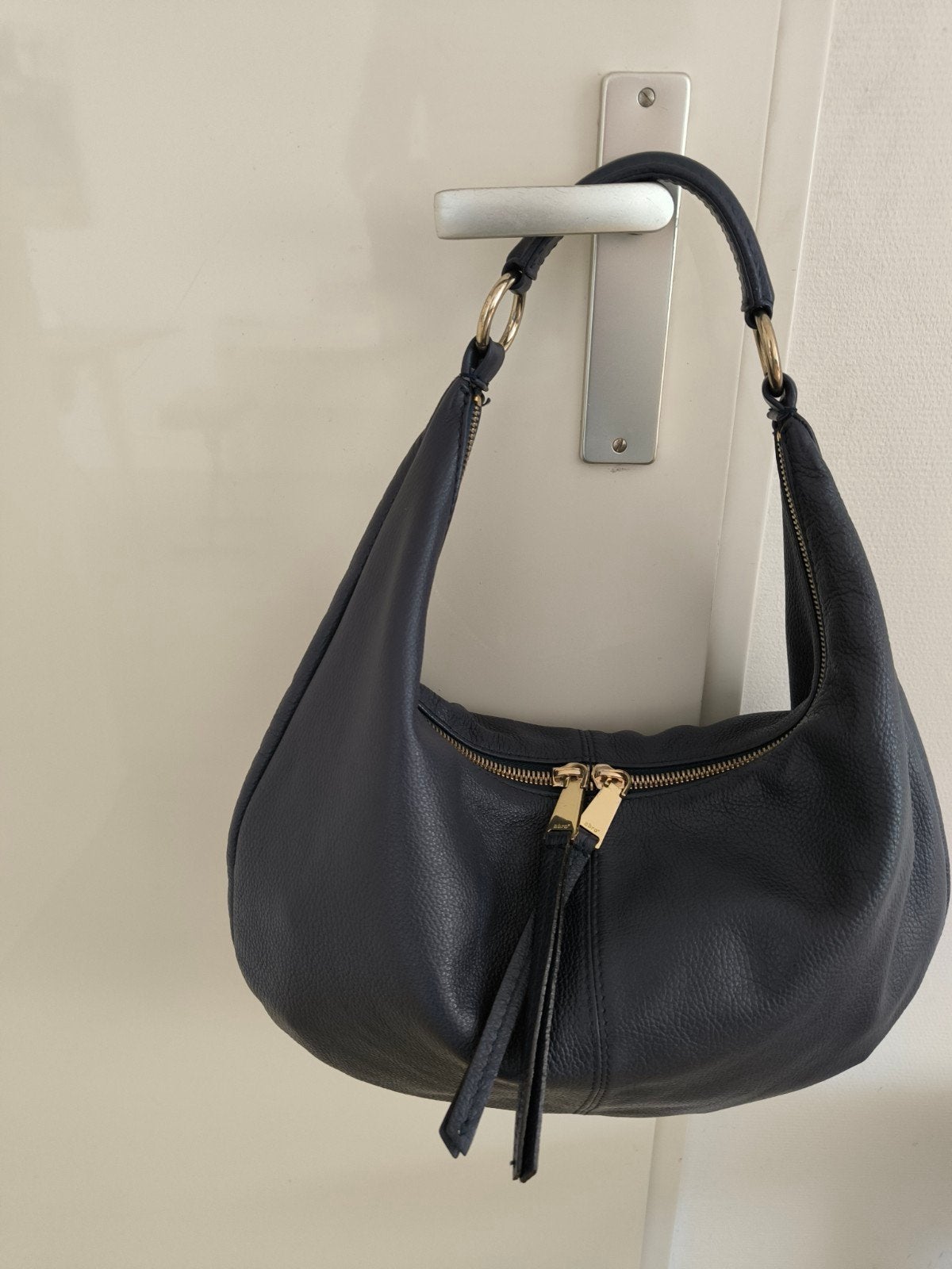 Abro donkerblauwe leren tas, zacht en ruim, Ophalen of Verzenden, Blauw, Handtas