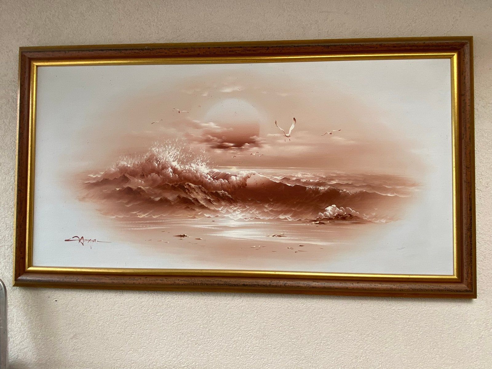 Maritiem schilderij: golven en zonsondergang, Maritiem / water, Doek, Realistisch, Ophalen of Verzenden