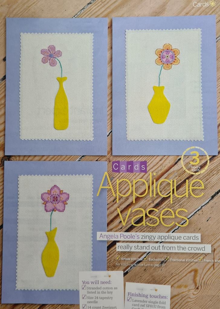 Applicatie vaasjes met bloemen, 3 patroon vaasjes vilt, Ophalen, Nieuw, Handborduren, Patroon