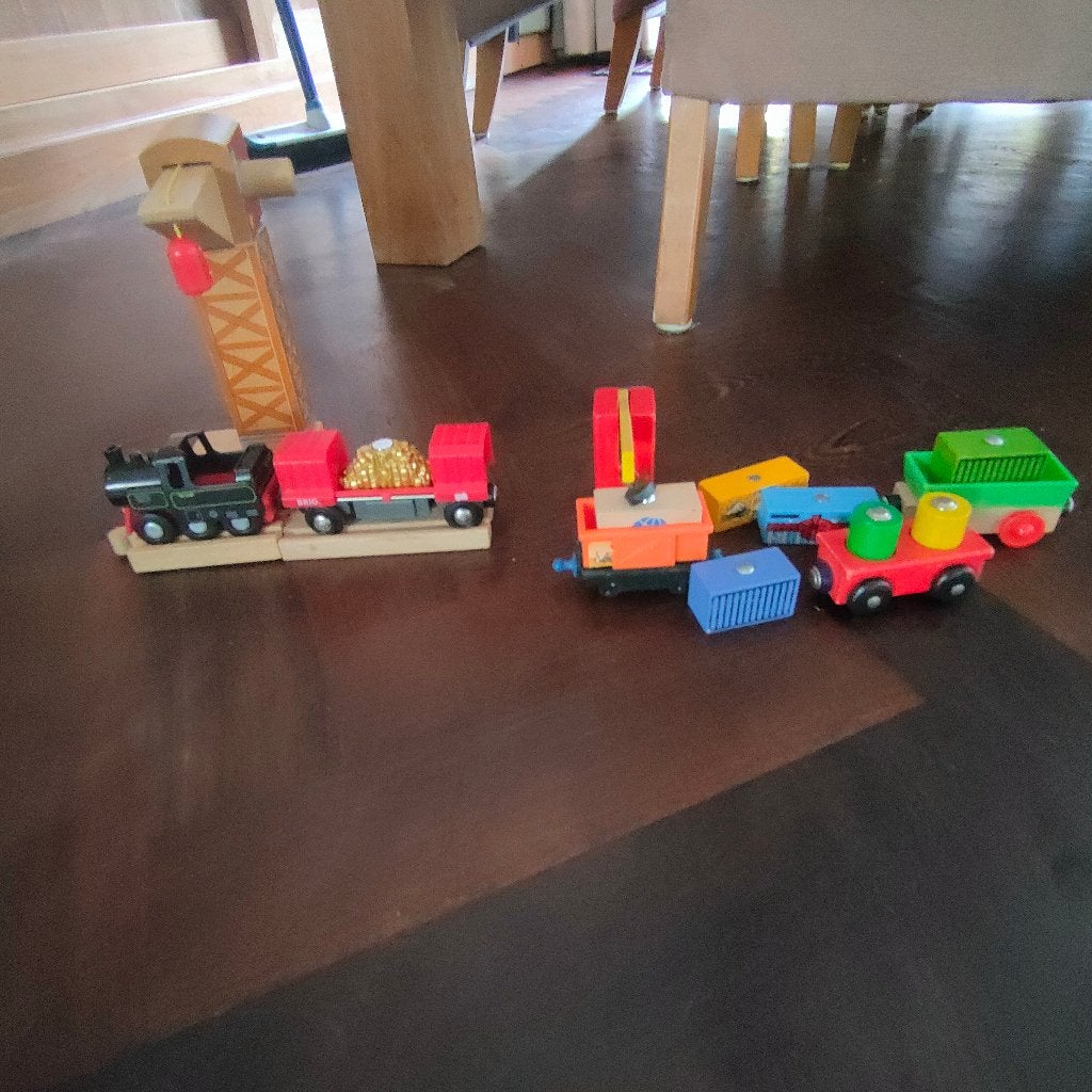 Houten treinbaan een wagen met goud transport, Ophalen, Gebruikt, Jongen of Meisje