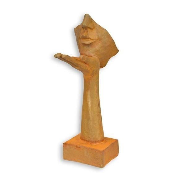 gezicht met kus , liefde , gietijzer, Tuin en Terras, Tuinbeelden, Overige typen, Ophalen of Verzenden, Atw, Metaal