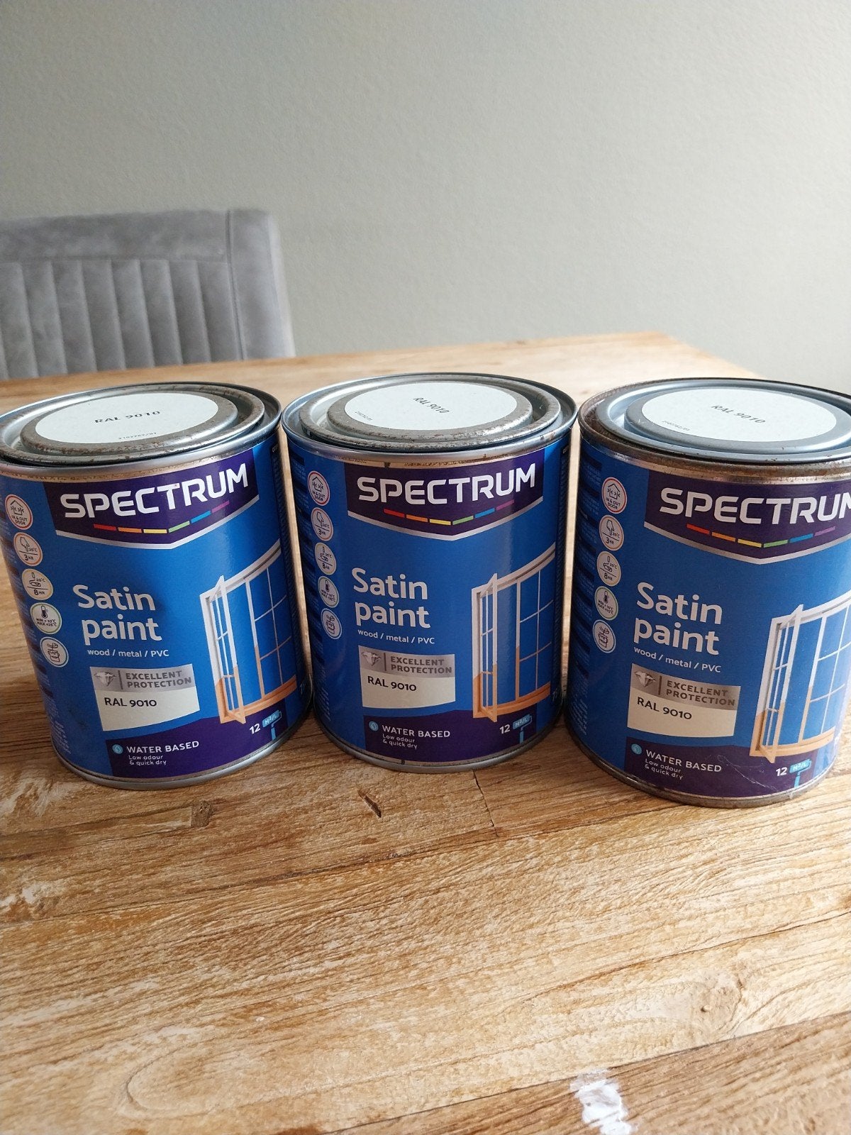 3x Spectrum Satijnglans Lakverf RAL 9010 - Watergedragen, Doe-het-zelf en Verbouw, Verf, Beits en Lak, Nieuw, Wit, Ophalen of Verzenden