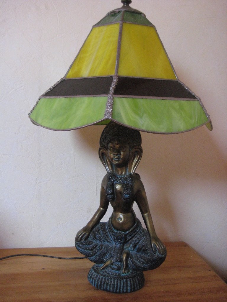 Tafellamp van glas in lood, Ophalen, Gebruikt, 60 cm, Met schakelaar