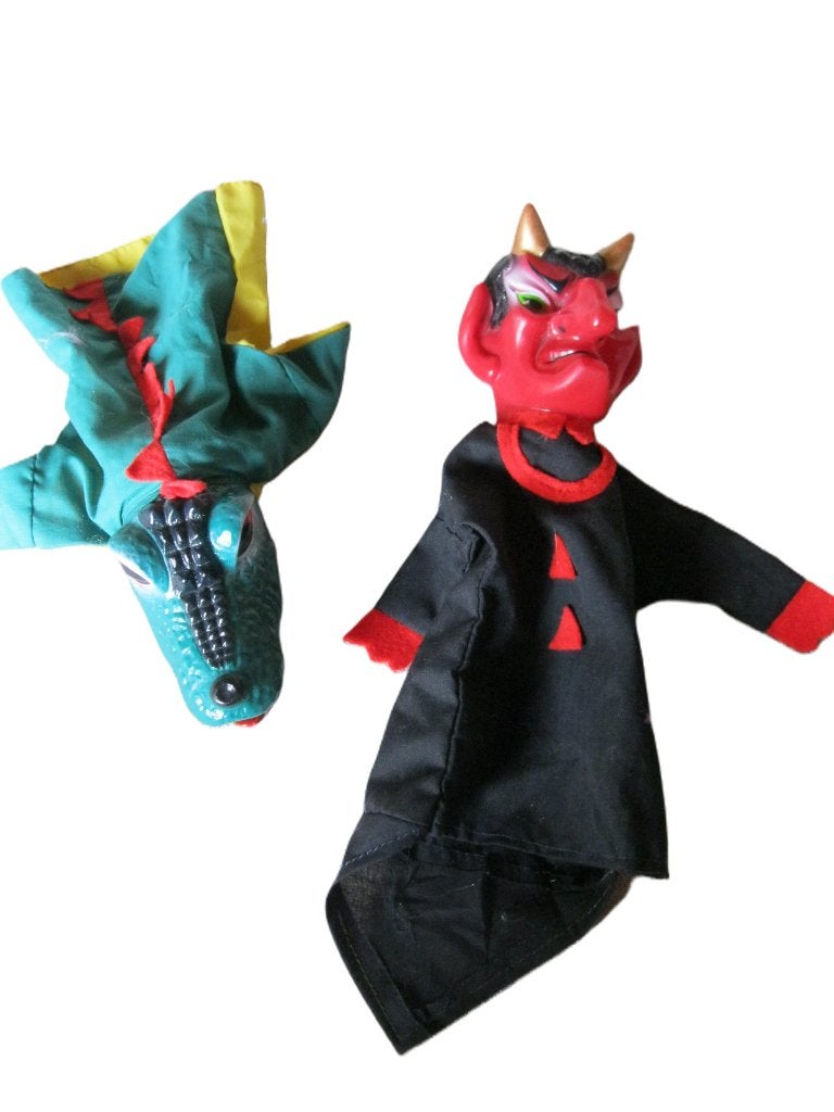 Handpuppets duivel + krokodil poppenkast handpoppen, Ophalen
