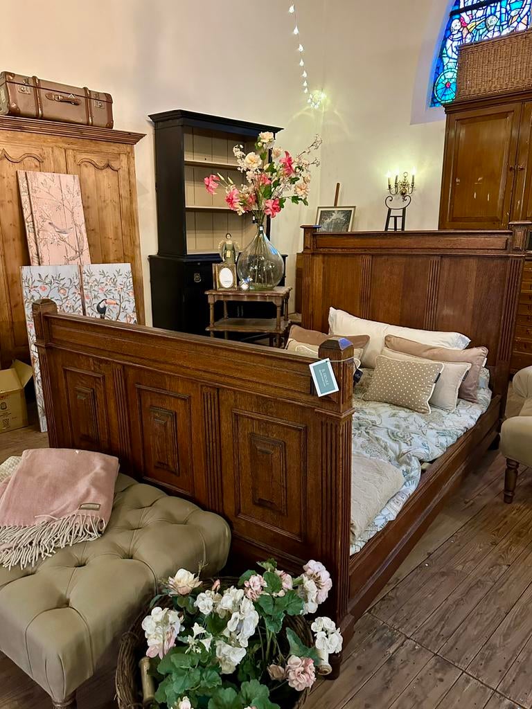 Prachtig houten twijffelaar bed, met lattenbodem, landelijk, Ophalen, 90 cm, Eenpersoons, Bruin