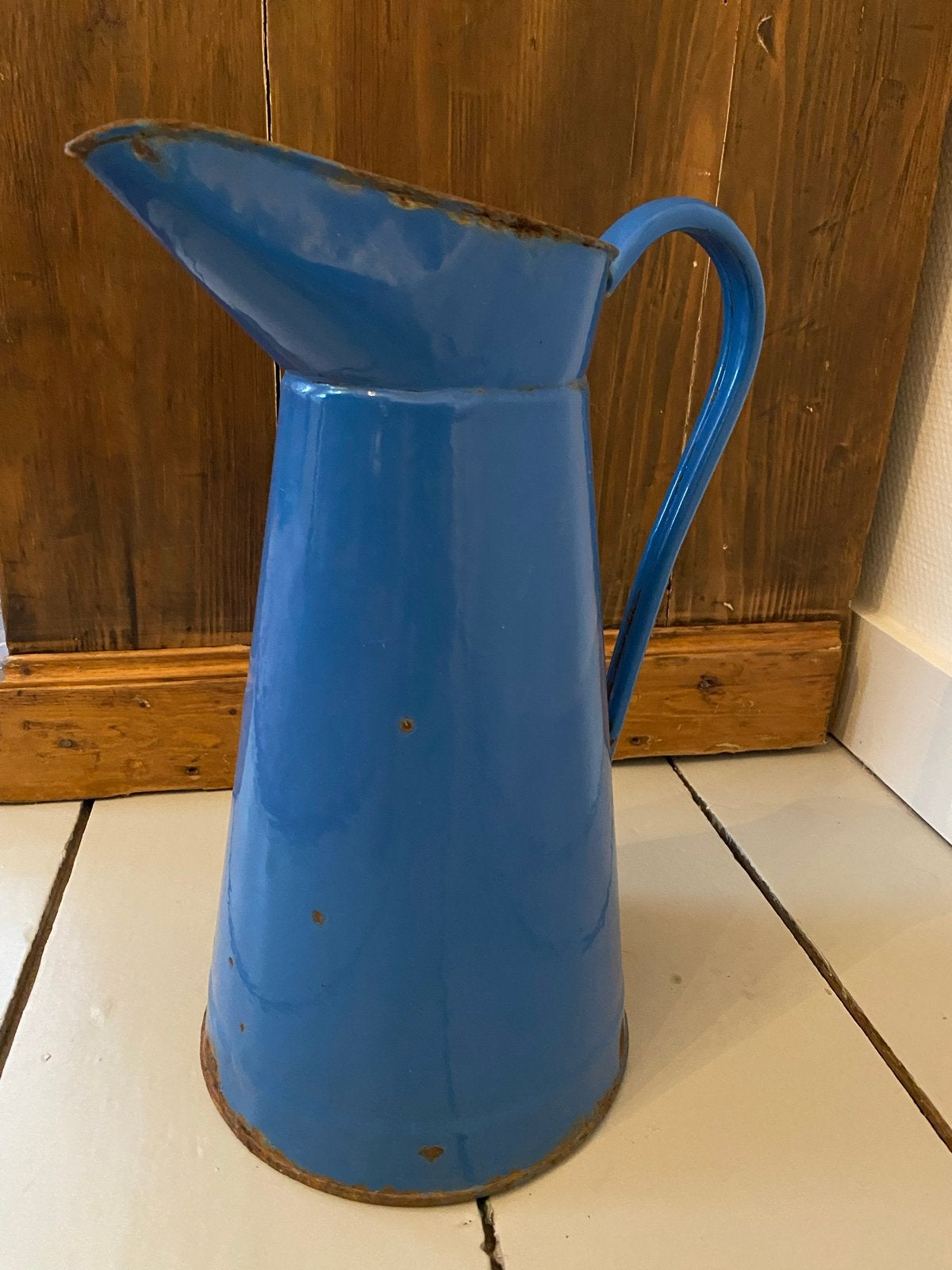 Brocante Franse emaille waterkan - Blauw en waterdicht, Ophalen of Verzenden