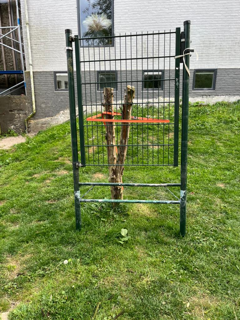 Dubbel staafmat poort, Tuin en Terras, Tuinpoorten, Ophalen, Gebruikt, 100 tot 150 cm, Looppoort