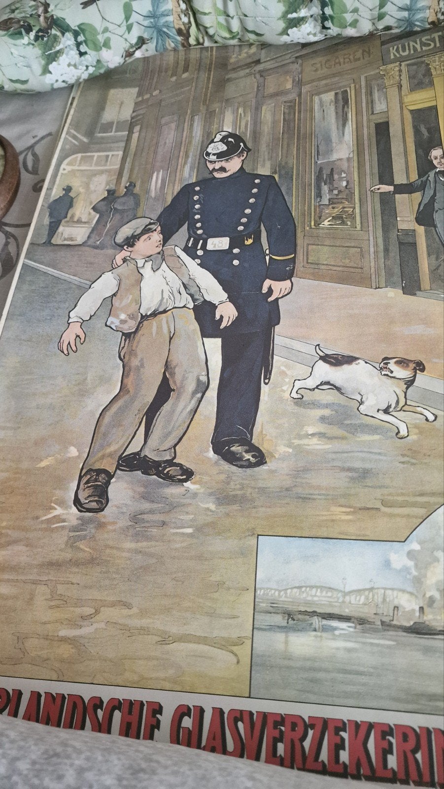 Vintage Reclame Poster Ned. Glasverzekering Rotterdam 1930, Ophalen of Verzenden