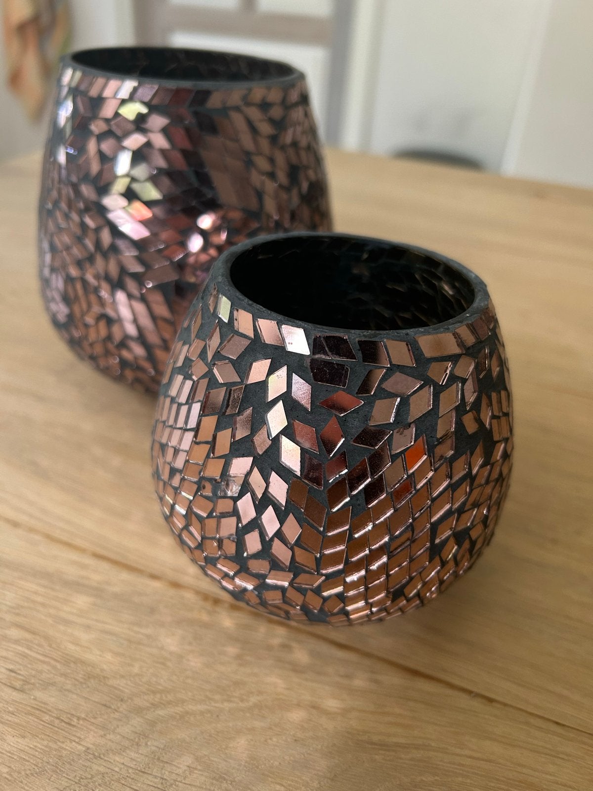Mozaïek windlichten brons - Set van 2, Gebruikt, Overige stijlen, Ophalen of Verzenden, Glas