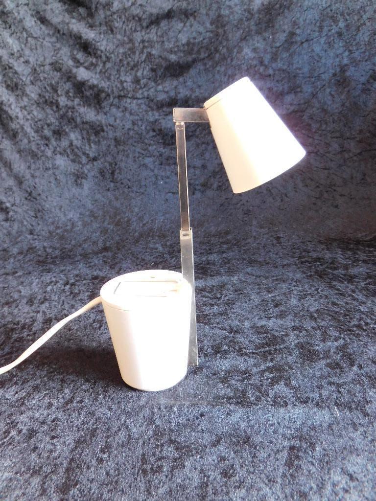 Vintage Lampette telescooplamp in wit, tafel lampje of burea, Ophalen of Verzenden, Gebruikt, Metaal