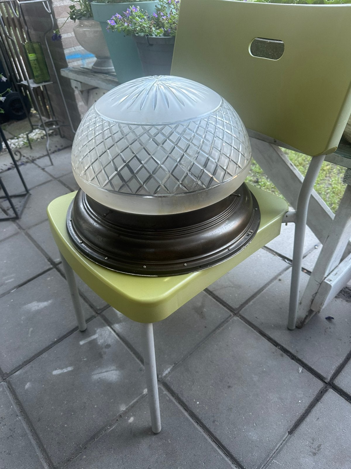 Art Deco plafondlamp geslepen glas, Antiek en Kunst, Antiek | Lampen, Ophalen of Verzenden