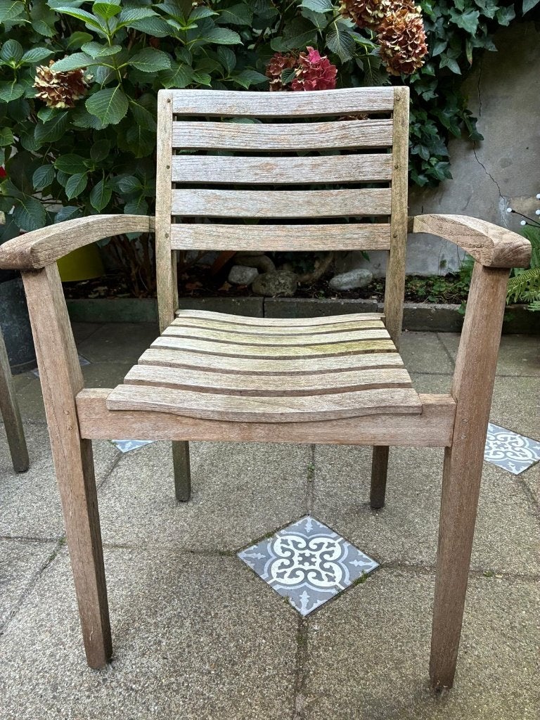 Teakhouten tuinstoelen (4x), igst, stapelbaar, incl kussens!, Ophalen, Gebruikt, Teakhout, Stapelbaar