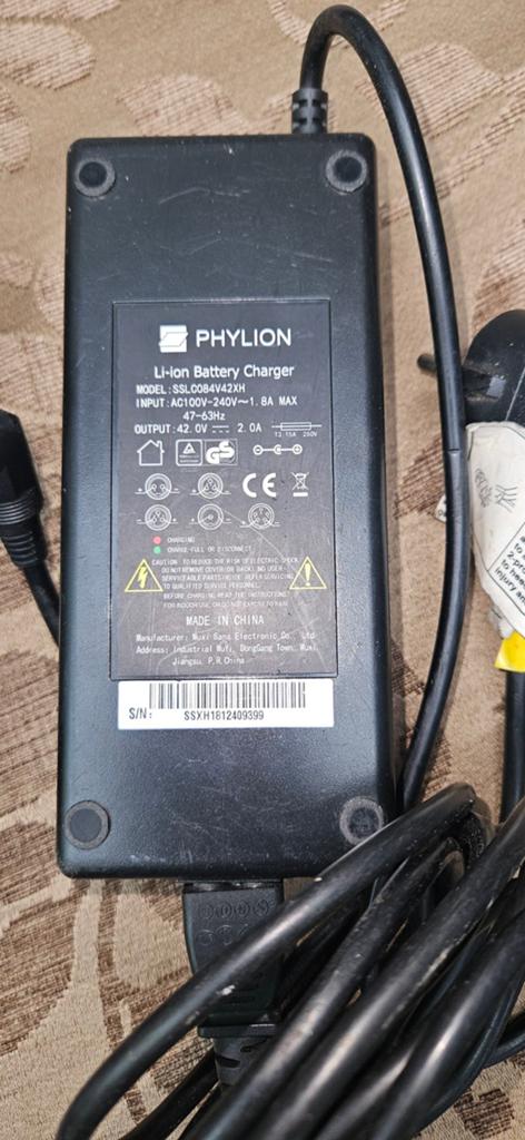 Phylion E-bike Li-ion Batterijlader 42V 2.0A SSLC084V42XH, Ophalen of Verzenden, Gebruikt