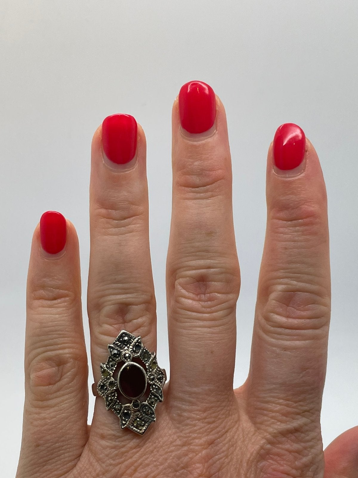 E586 Prachtige zilveren carneool ring maat 18,5, Ophalen of Verzenden, Zilver, Met edelsteen