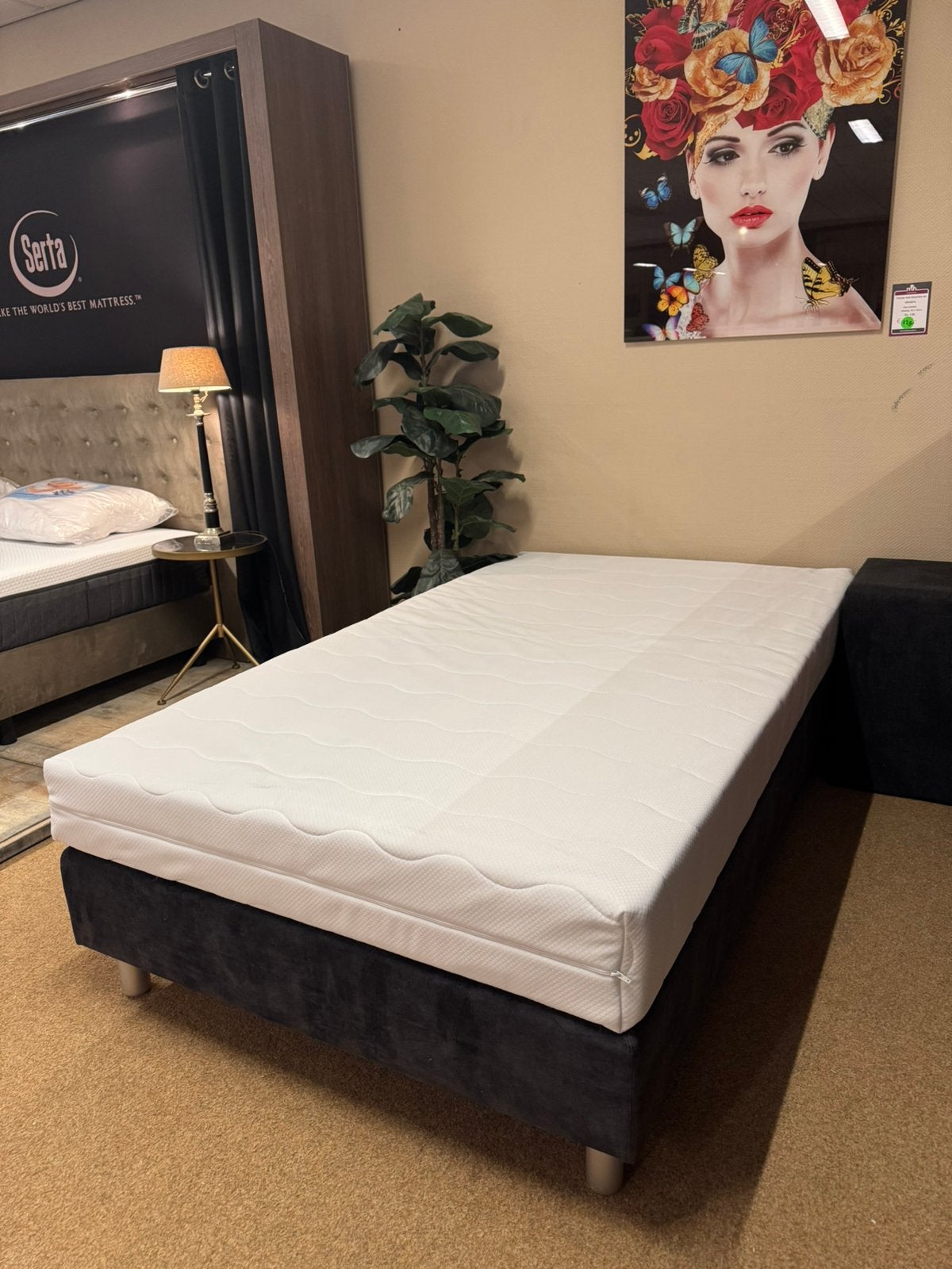 Boxspring 120x210 €399,- Grijs velvet Direct leverbaar, Ophalen, 210 cm, Nieuw, Mwonenenslapen@ziggo.nl