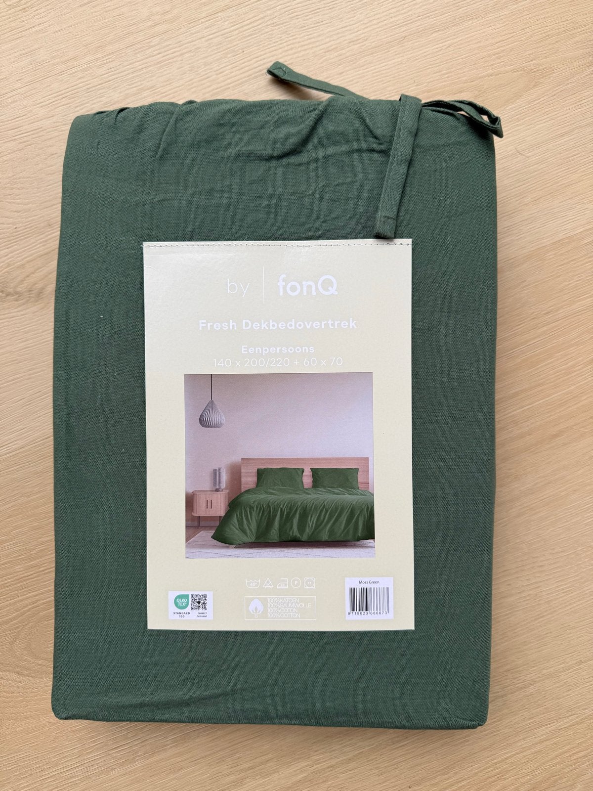 FonQ Fresh Dekbedovertrek Moss Green 140x200/220, Eenpersoons, Dekbedovertrek, Katoen, Nieuw