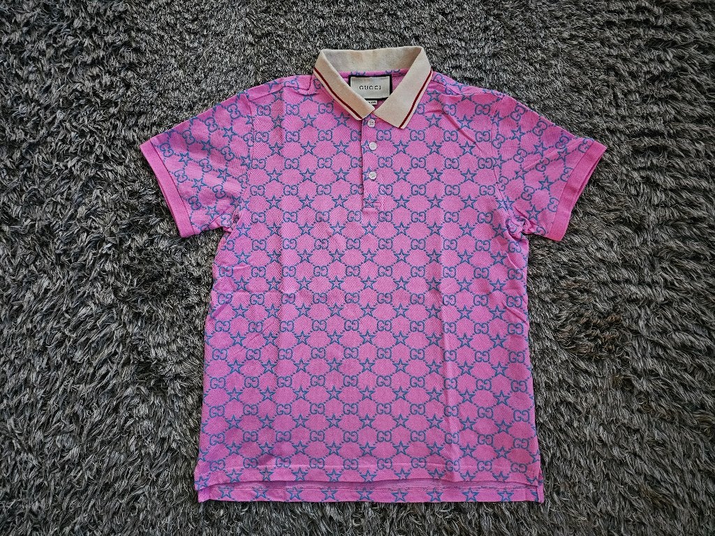 Gucci Zomerpolo Roze Flock-Logo's maat S, Kleding | Heren, Polo's, Verzenden, Zo goed als nieuw, Maat 46 (S) of kleiner, Roze