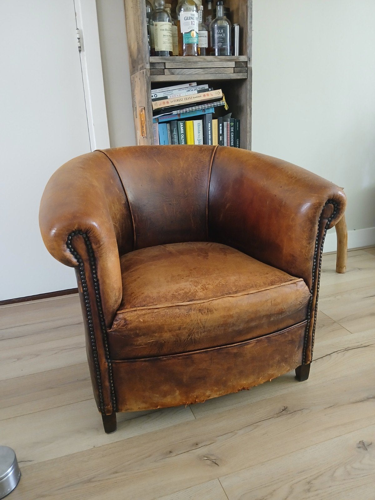 Schapenleren fauteuil, Ophalen, Gebruikt, 75 tot 100 cm, 50 tot 75 cm