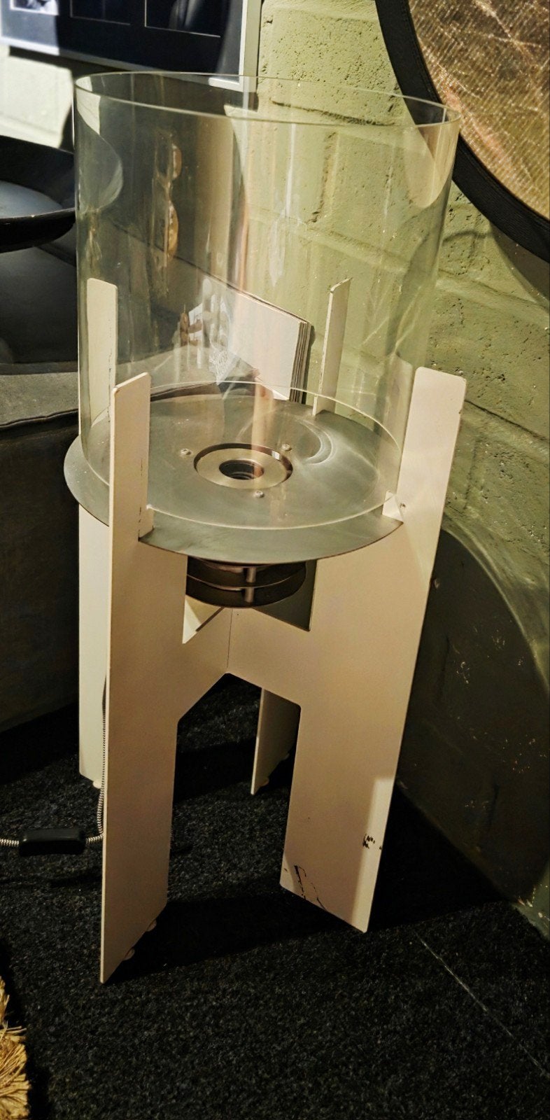 Grote design sfeerlamp  met glazen cilinder ., Ophalen, Gebruikt, E27 (groot), Glas
