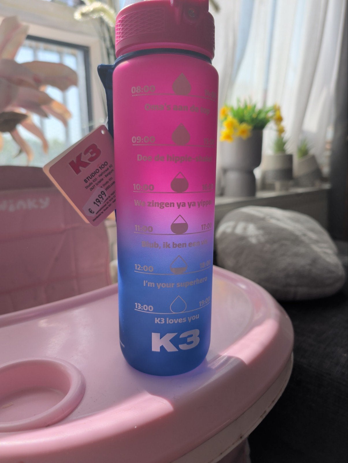 Nieuwe K3 drinkfles met drinkmomenten - Roze/Blauw, Ophalen, Nieuw