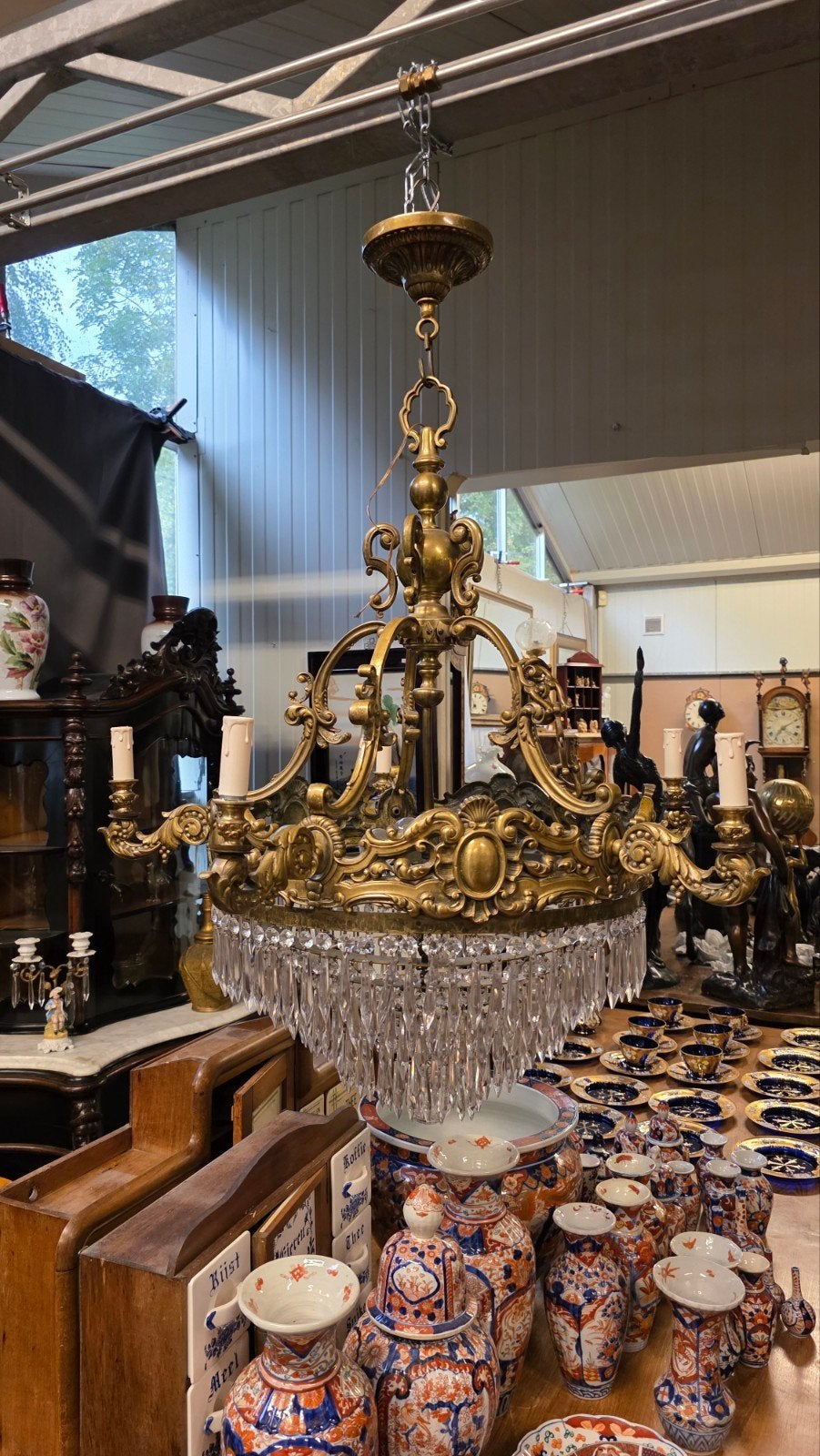 grote antieke bronzen kroonluchter, Antiek en Kunst, Antiek | Lampen, Ophalen