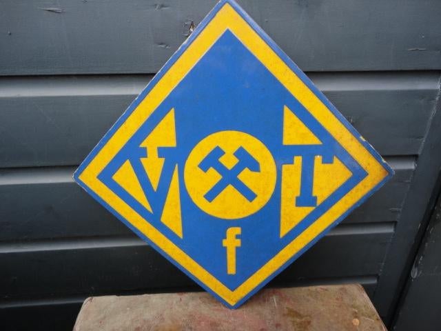 V.F.T mijnbouw emaille reclame bord, Ophalen of Verzenden, Gebruikt, Reclamebord