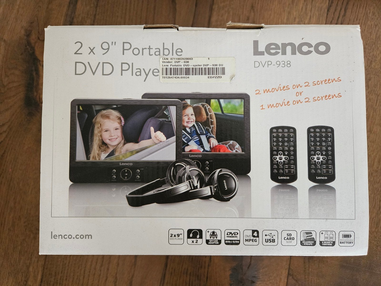 Lenco DVP-938 Draagbare DVD Speler 2x9" Schermen, Verzenden, Gebruikt, Dvd-speler, Draagbaar