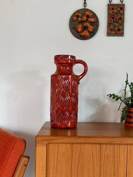Vintage keramieken vaas 485-45, Scheurich ‘70, Huis en Inrichting, Woonaccessoires | Vazen, Scheurich, Scheurich, Oranje, Ophalen of Verzenden
