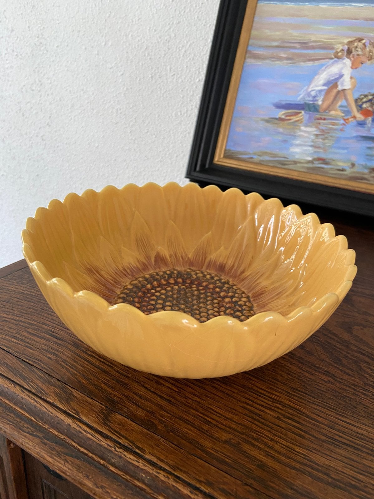 Grote zonnebloem schaal, Ophalen of Verzenden, Zo goed als nieuw, Rond, Glas