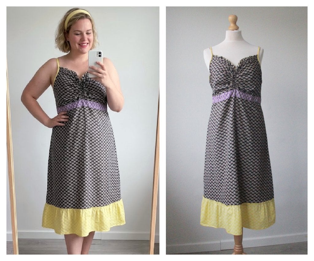 By Lysgaard - mooie zomer jurk / paars zwart geel / maat XL, Kleding | Dames, Verzenden, Paars, Maat 46/48 (XL) of groter, By Lysgaard