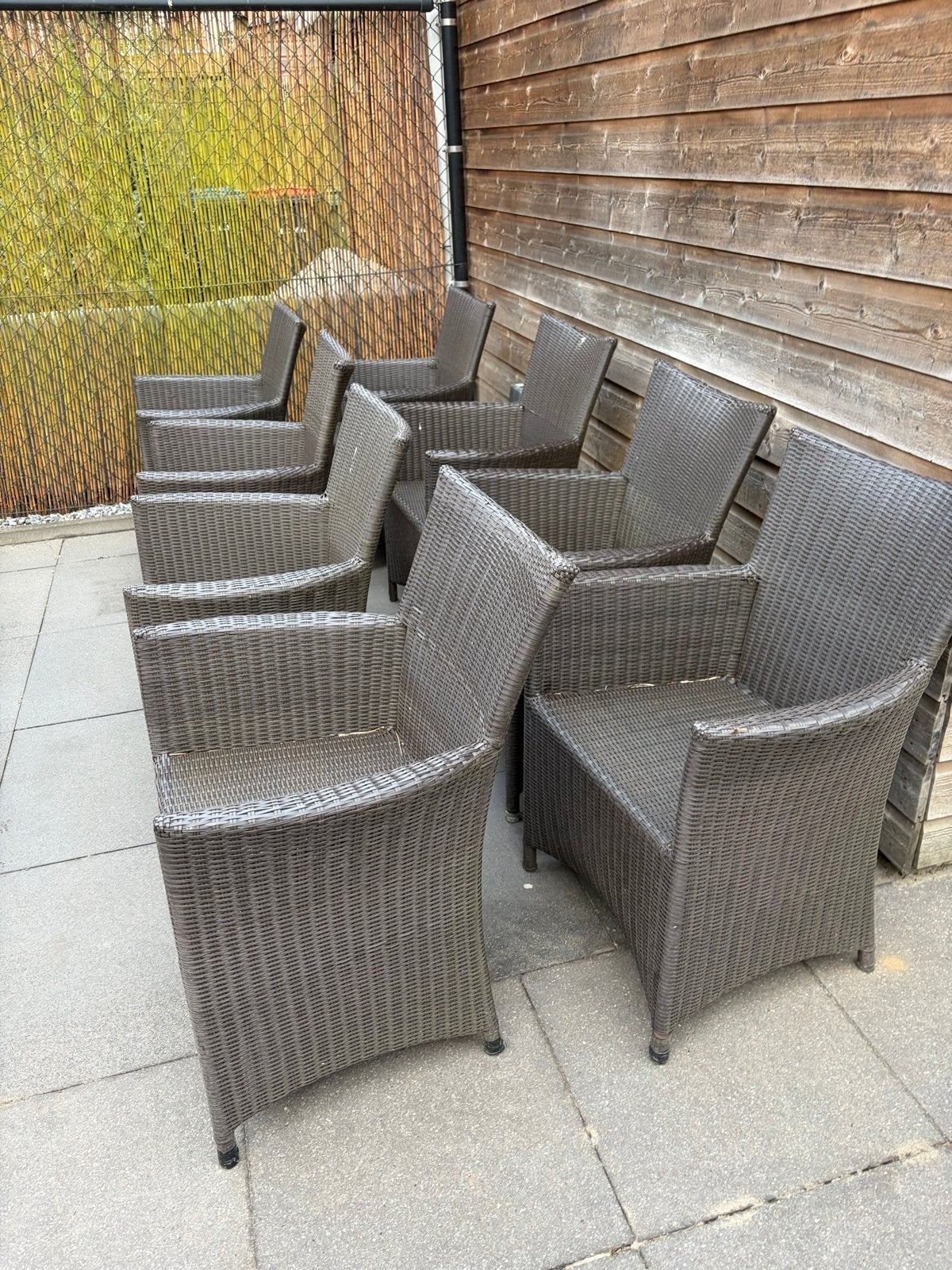 8 Wicker tuinstoelen met kussens, Ophalen, Gebruikt, Wicker