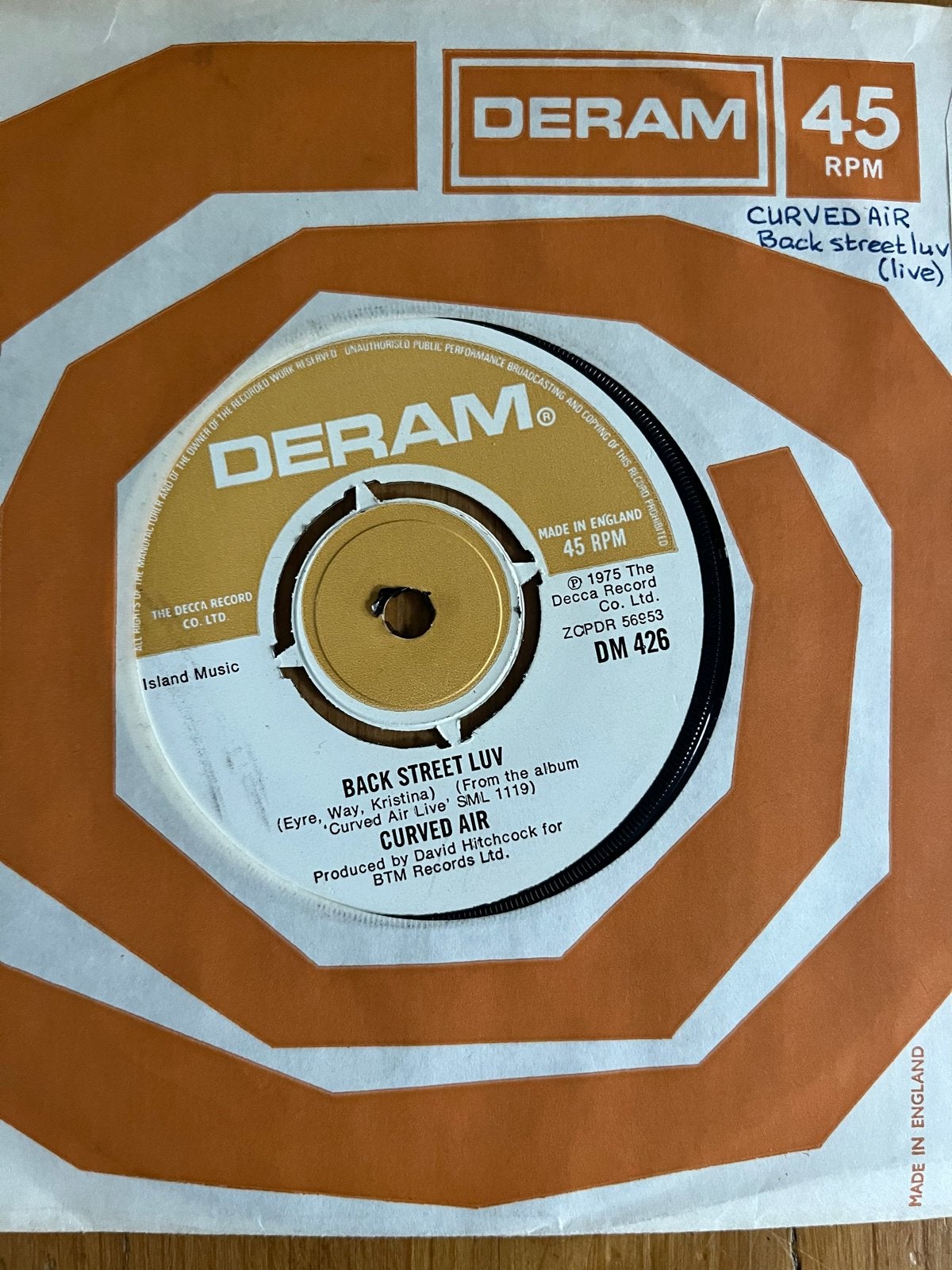 Curved Air - Back Street Luv (Live) 7" Single (1975), Gebruikt, 7 inch, Ophalen of Verzenden, EP