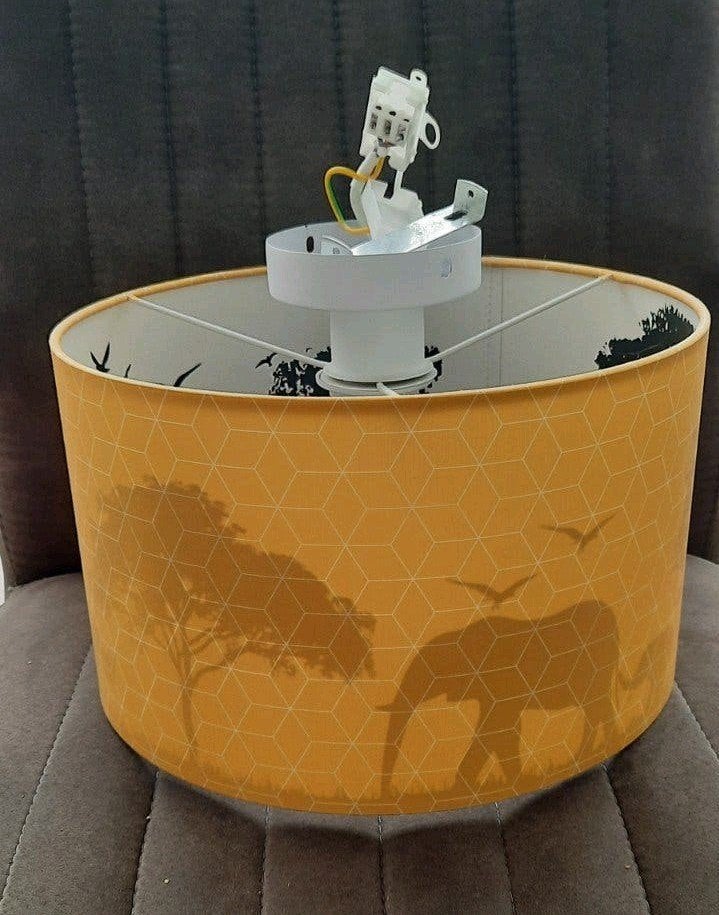 Gele lampenkap met safari dieren print, Ophalen, Gebruikt, Overige kleuren, Rond