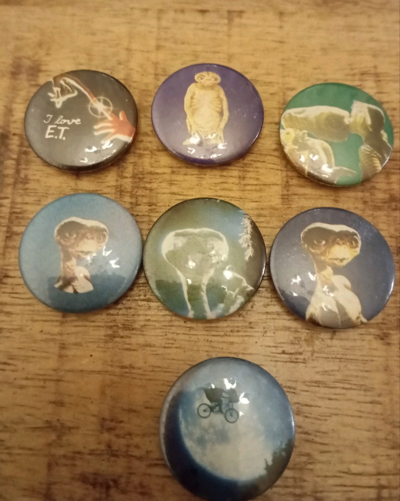 Vintage E.T. the Extra-Terrestrial Buttons (7 stuks), Verzamelen, Ophalen of Verzenden, Gebruikt, Button